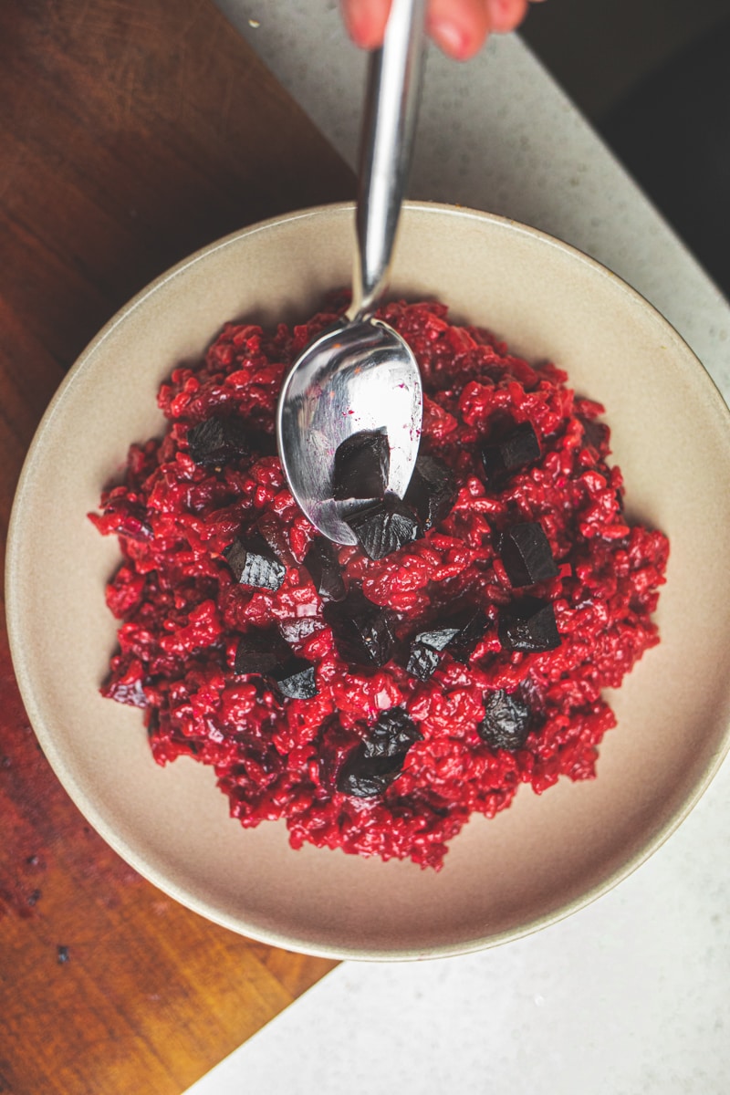 Beetroot Risotto being plated up