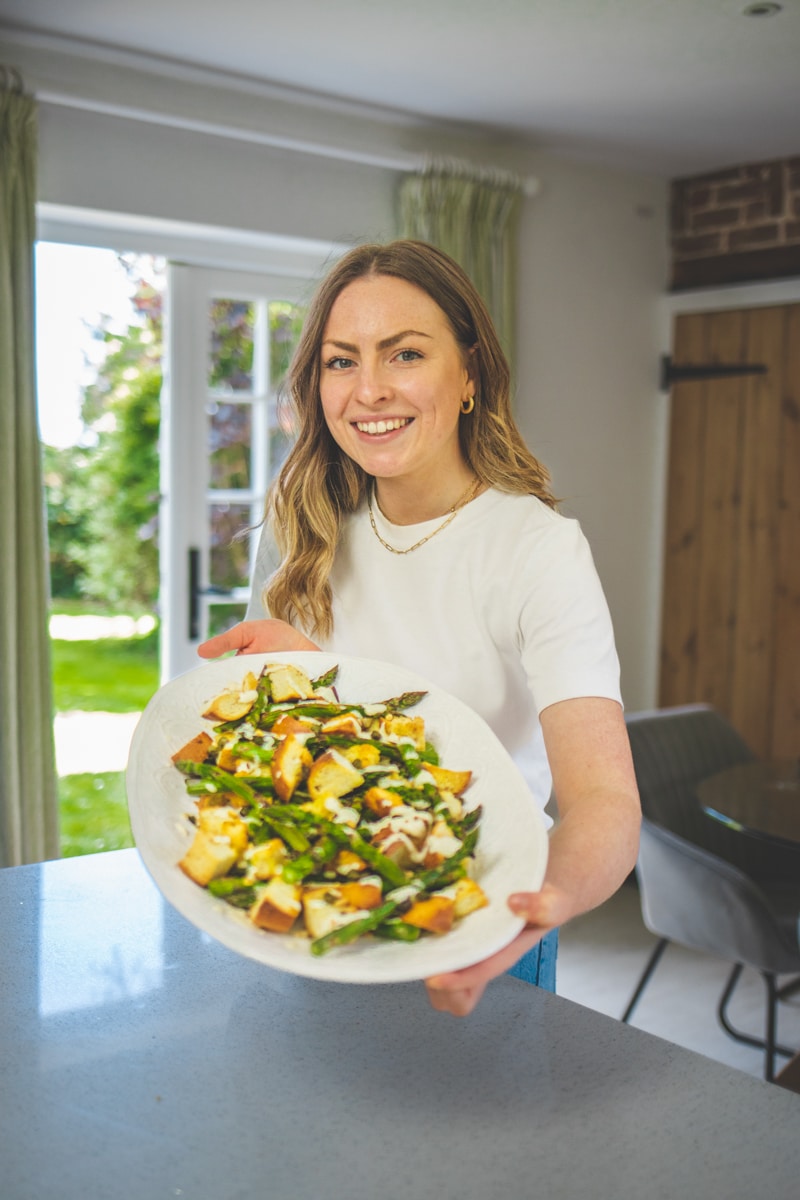 Georgie with her Asparagus Caesar Salad - Georgie Eats