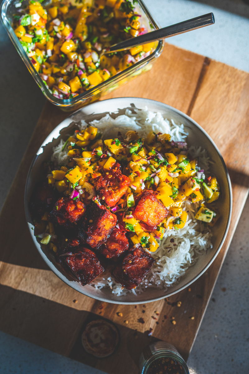 BBQ Tofu Bowls with Mango Salsa - Georgie Eats