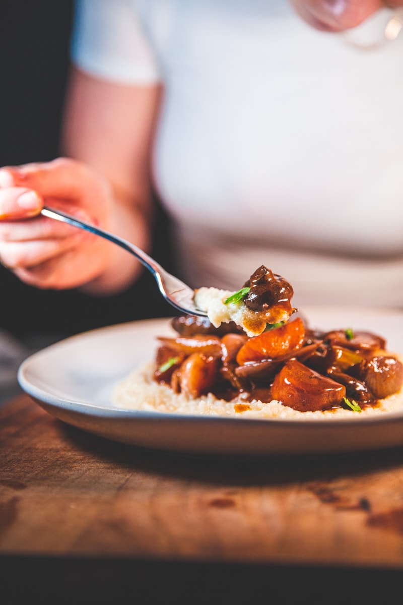 A plate of Mushroom Bourguignon - Georgie Eats