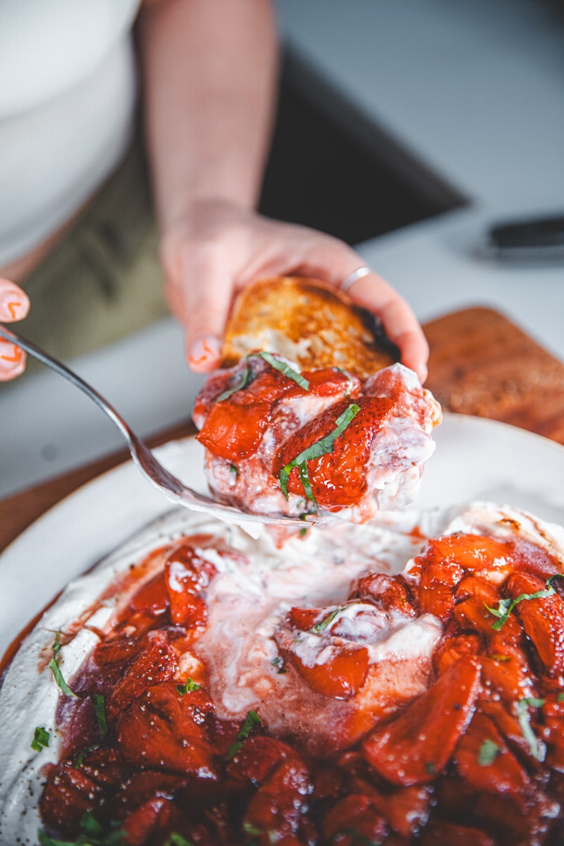 Balsamic Strawberries & Stracciatella - Georgie Eats