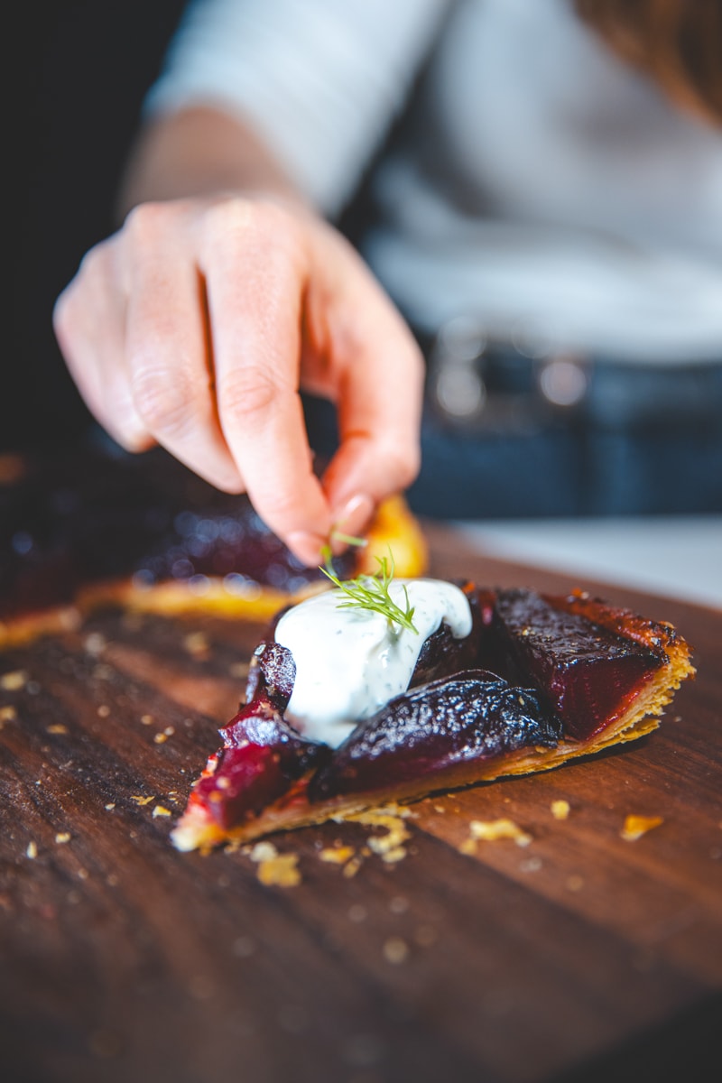 Beetroot Tarte Tatin with Dill & Wasabi Cream - Georgie Eats