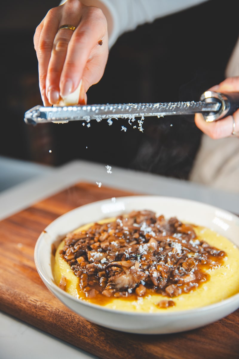 Serving the Mushroom Ragu & Creamy Polenta - Georgie Eats