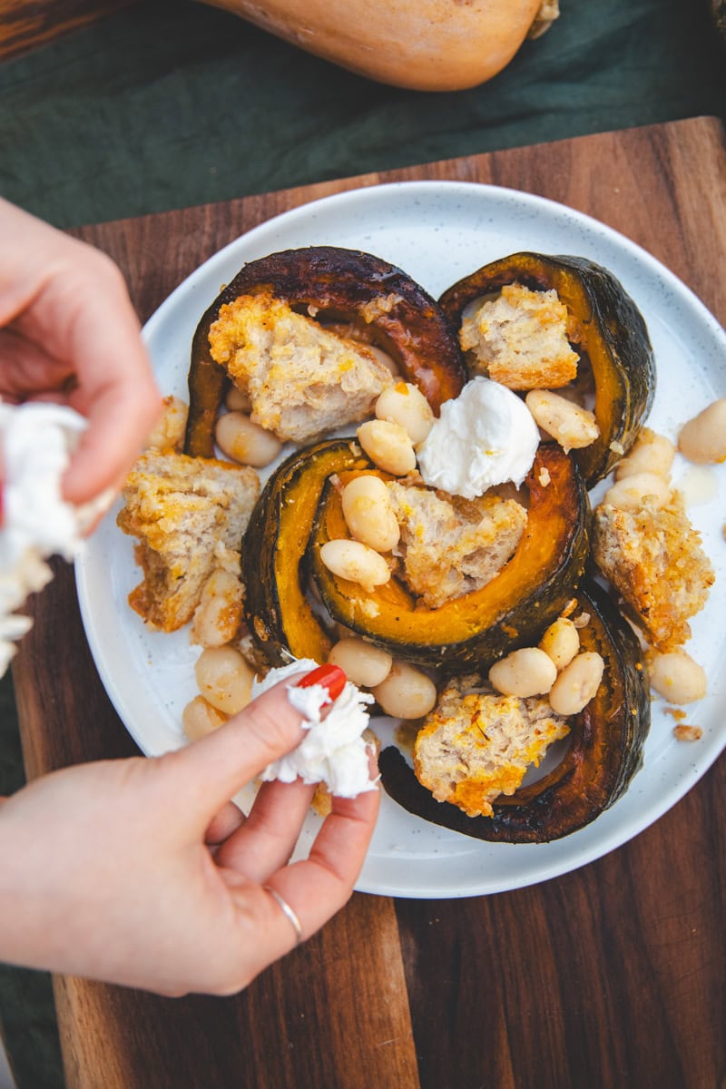 Plating the Squash Panzanella - Georgie Eats